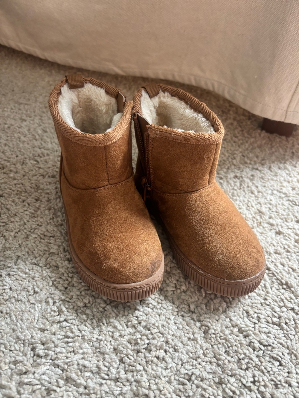 Cat & Jack Kids Tan Faux-Suede Fleece-Lined Zip Boots